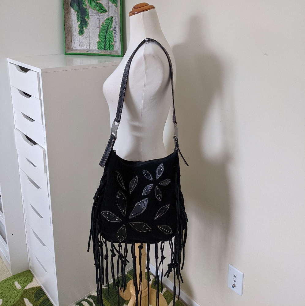 Kenneth Cole black bag with fringes, so cool and trendy! Fringes are in! - Picture 3 of 5